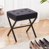 Ottoman Foot Stool Tufted Vanity Stool Ottomans Thickened Cushion Footstool Mulifunctional Shoe Changing Seat Step Stools with Metal X Leg for Living Room Bedroom Black Velvet