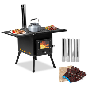 77.5*41*49cm Black Iron Panel with Chimney Camping Stove N001