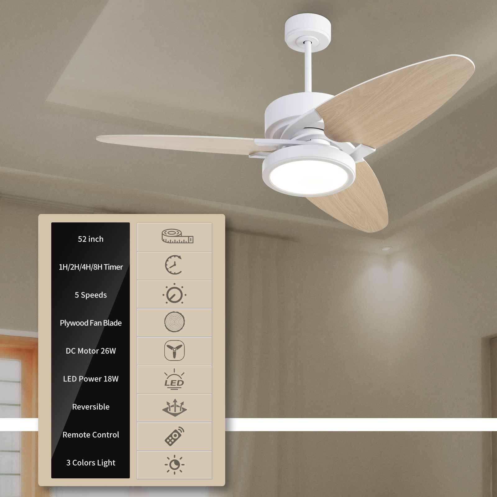 Light Pro 52 In. LED Indoor White Smart Ceiling Fan with Remote Control [Unable To Ship on Weekends, Please Note That]