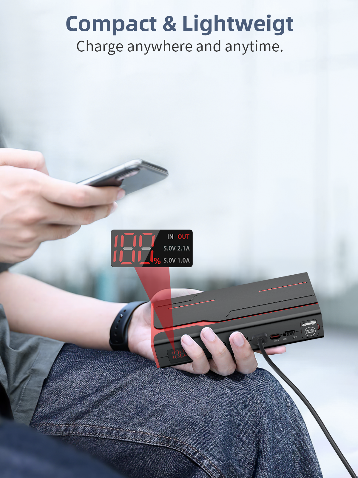 Jump Starter-3 in 1 Car Battery Jump Starter-2500A 12V 21000mAh Portable Charger, Jump Box, Battery Booster Pack with LCD Display (for 8L Gas/6.5L Diesel)(FBA warehouse shipment)