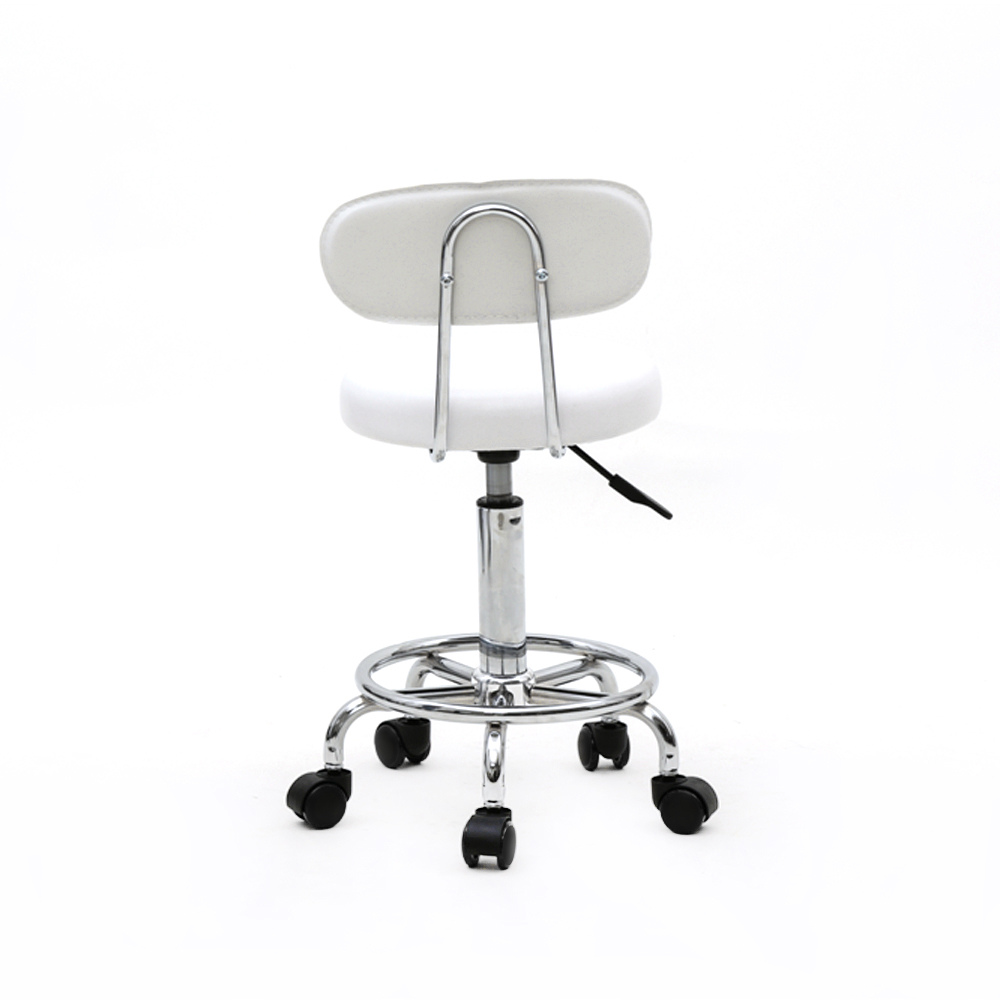 Round Shape Adjustable Salon Stool with Back And Line White