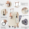 Front Opening 20-Inch Carry-On Luggage with Expandable Travel Bag Set, ABS Hard Shell Two-piece Suitcase Set with USB Port , Cup Holder, Ivory And Gloden