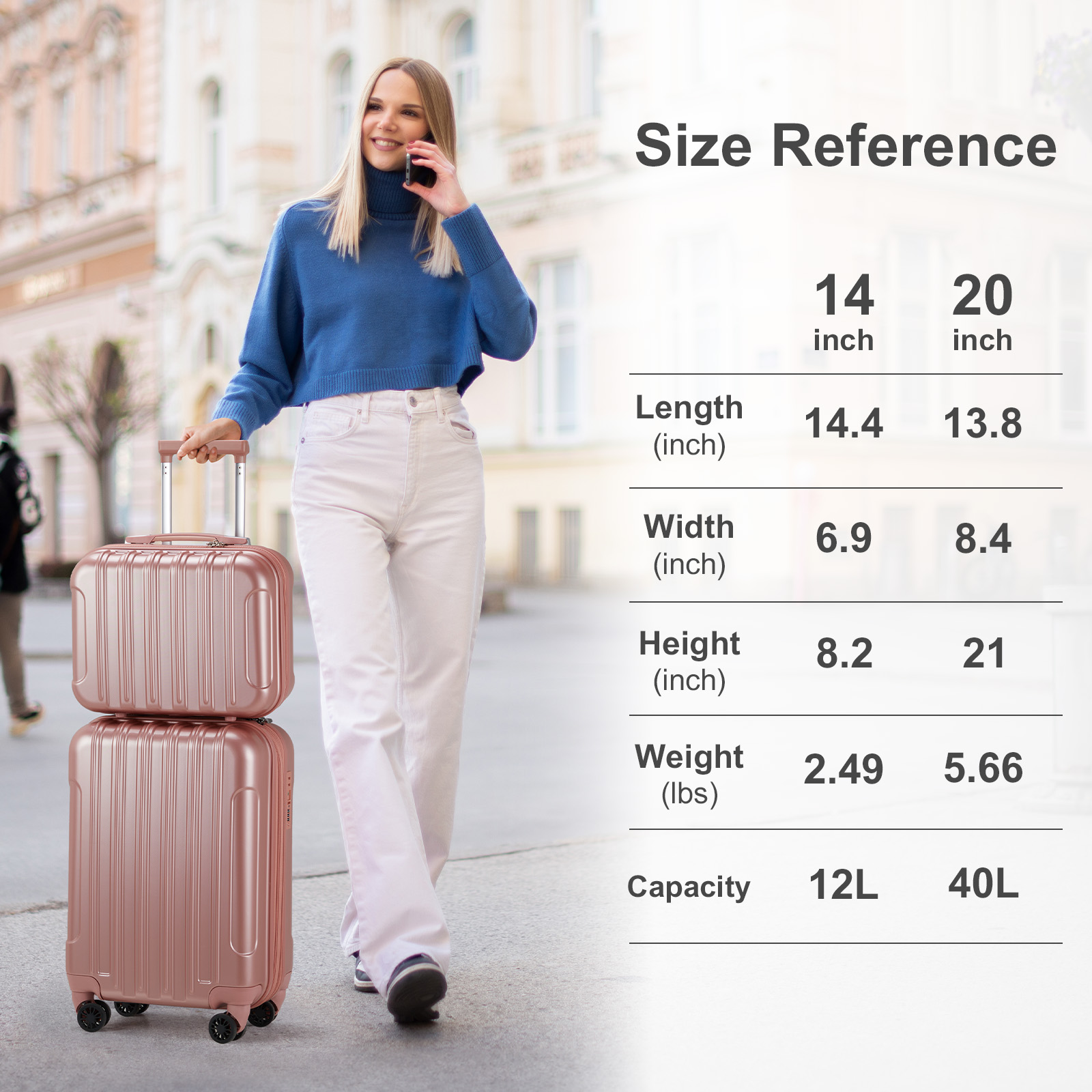 2 Piece Luggage Set, 20" Carry-On Expandble Luggage Hardside Lightweight Suitcase, 14" Mini Cosmetic Cases