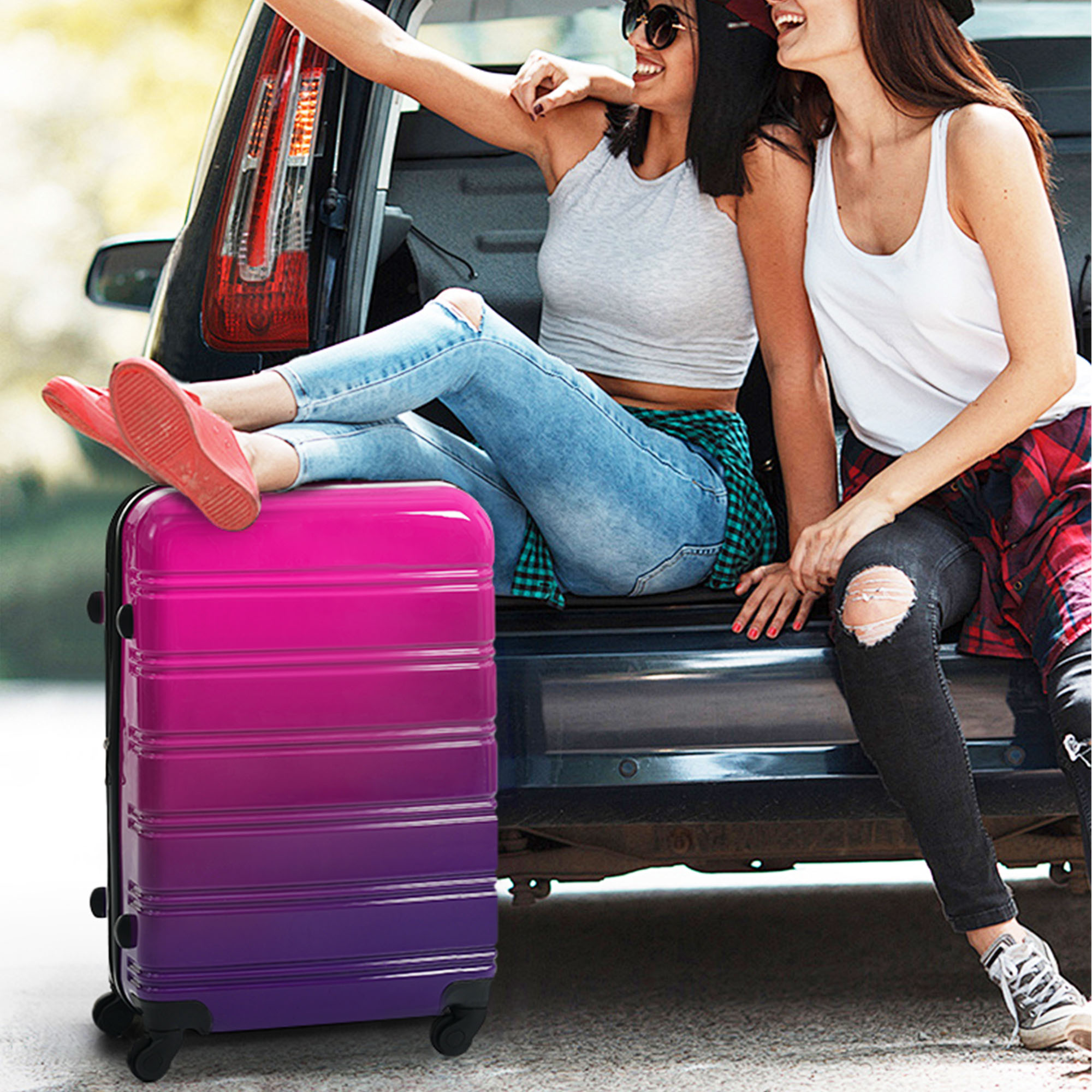 Hardshell Luggage Sets 3 Piece Gradient Color Expandable Suitcase with Spinner Wheels And TSA Lock Lightweight 20