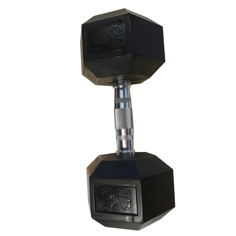 35LB (1piece)HDRS Rubber Coated Solid Cast Iron Dumbbell with Contoured Chrome Handle, Hexagon Head