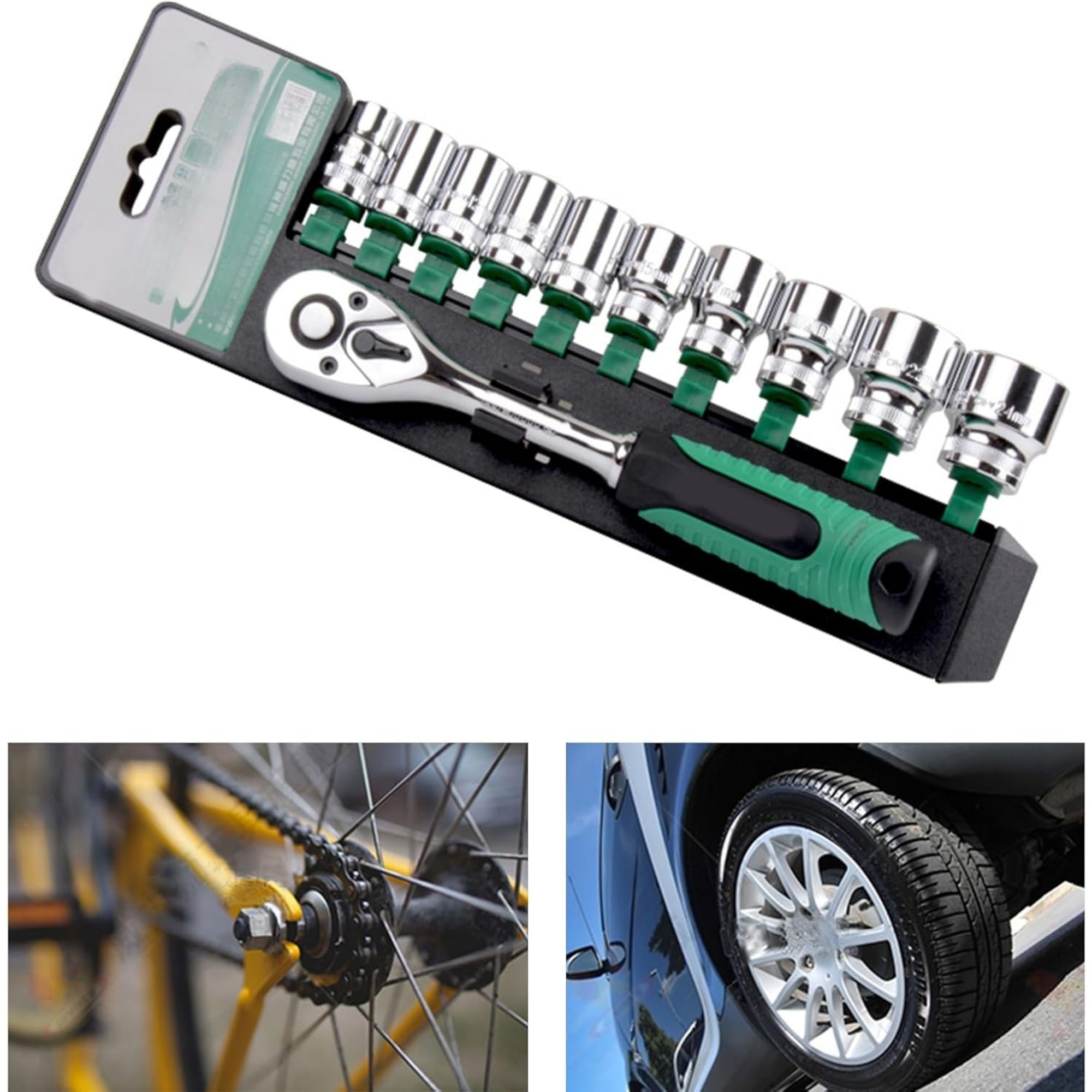 11-piece Ratchet Socket Driver Set Chrome Vanadium Steel Mirror Auto Repair Car Extension Set Small Medium Large Set