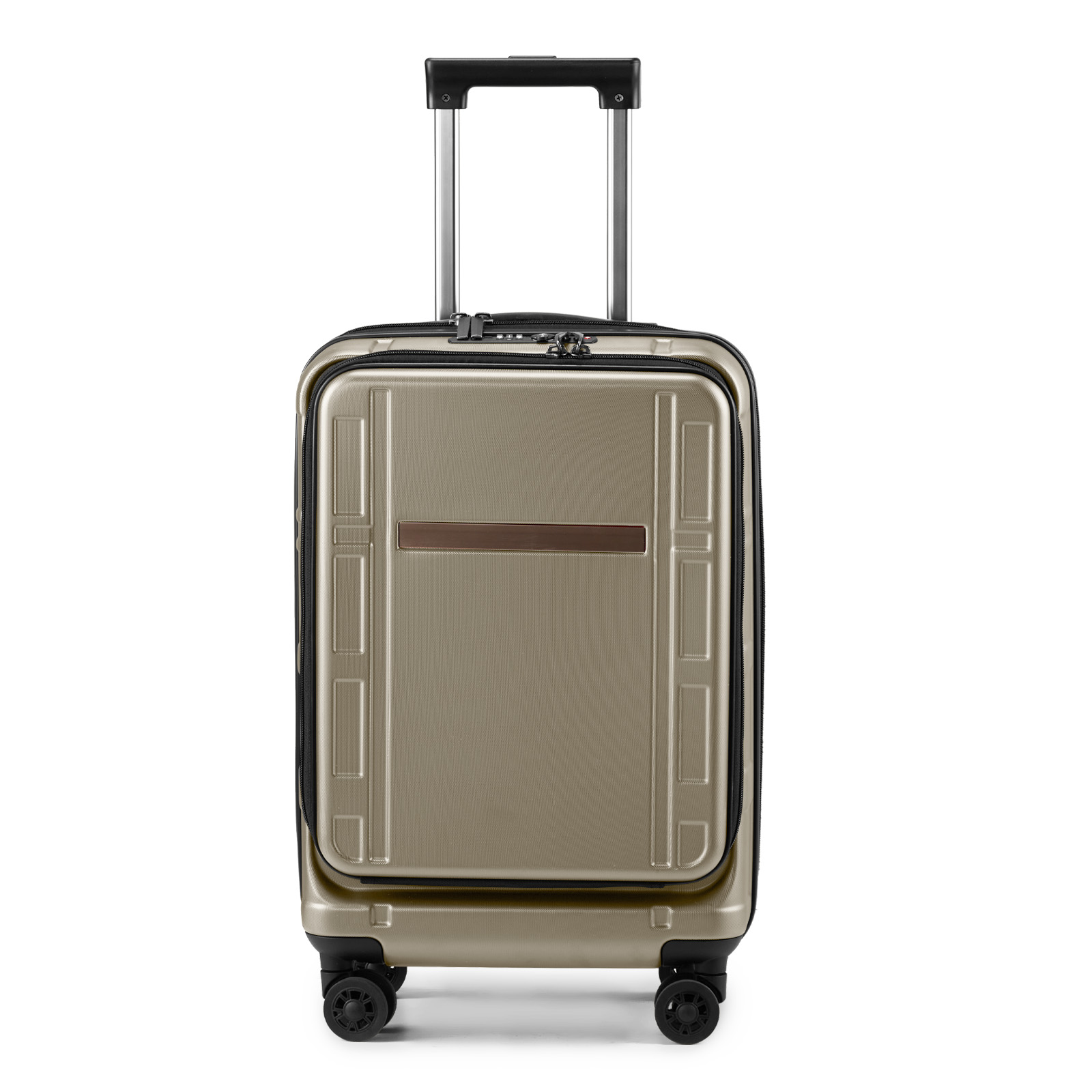 Carry on Luggage 22 X 14 X 9 Airline Approved, ABS+PC 20 Inch Luggage with Front Compartment, Double Spinner Wheels, TSA Lock，Khaki Color