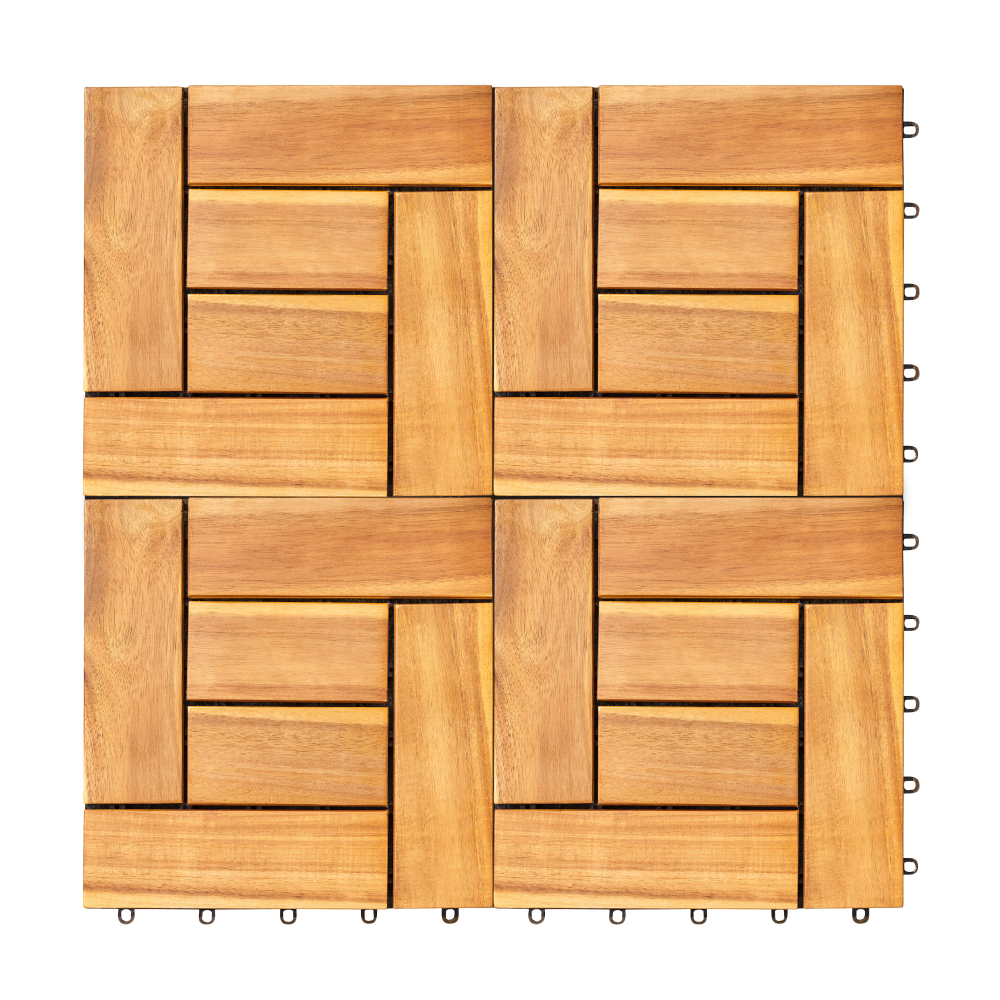 6 puzzle slats per tile rown Acacia Interlocking Wooden Deck tile (Set of 10 Tiles) ( Amazon Shipping)