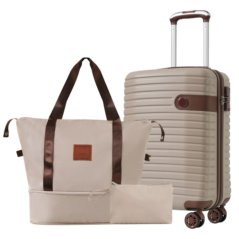 Luggage Sets 3 Piece Carry on Luggage 22x14x9 Airline Approved, Lightweight Hardshell ABS Suitcases with Wheels, 20 Inch, Khaki