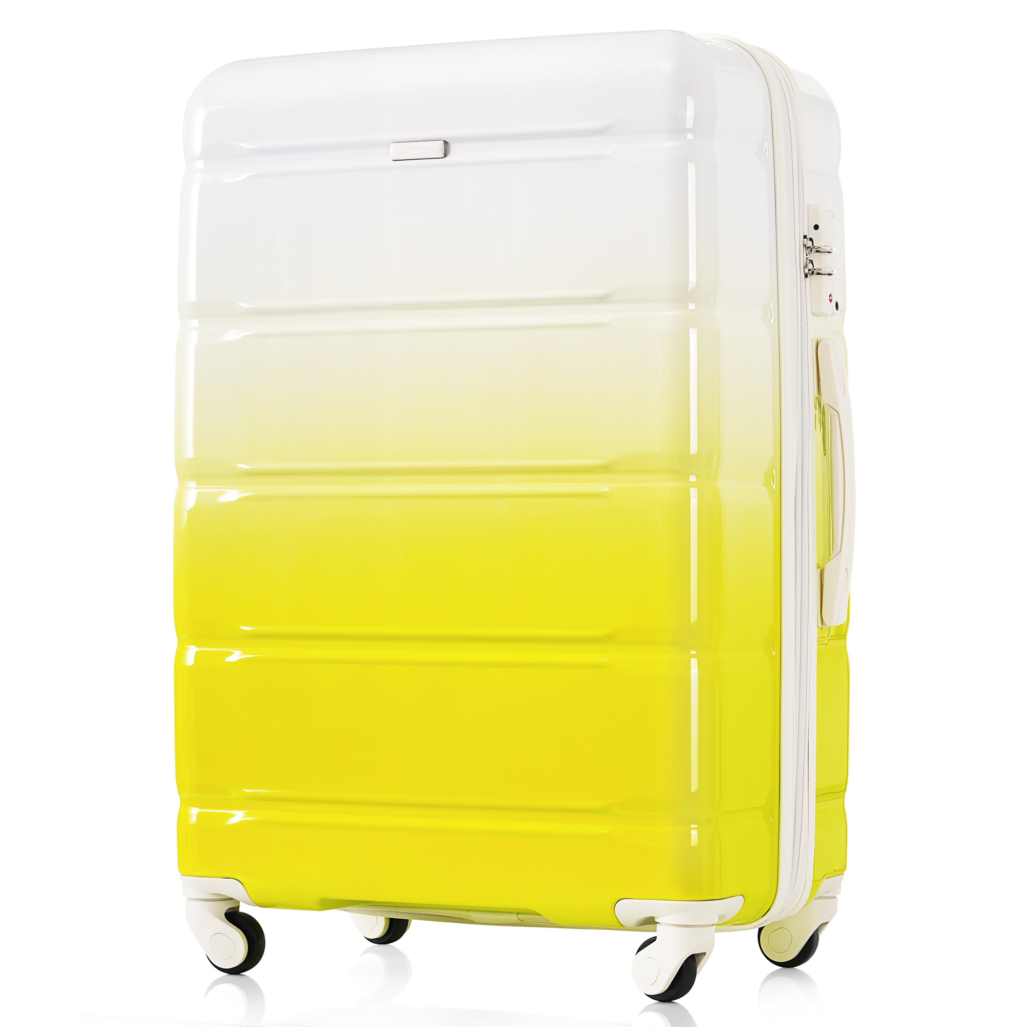 Luggage Set of 3, 20-inch with USB Port, Airline Certified Carry-on Luggage with Cup Holder, ABS+PC Hard Shell Luggage with Spinner Wheels, Lemon Yellow, New Products In Stock Mid May