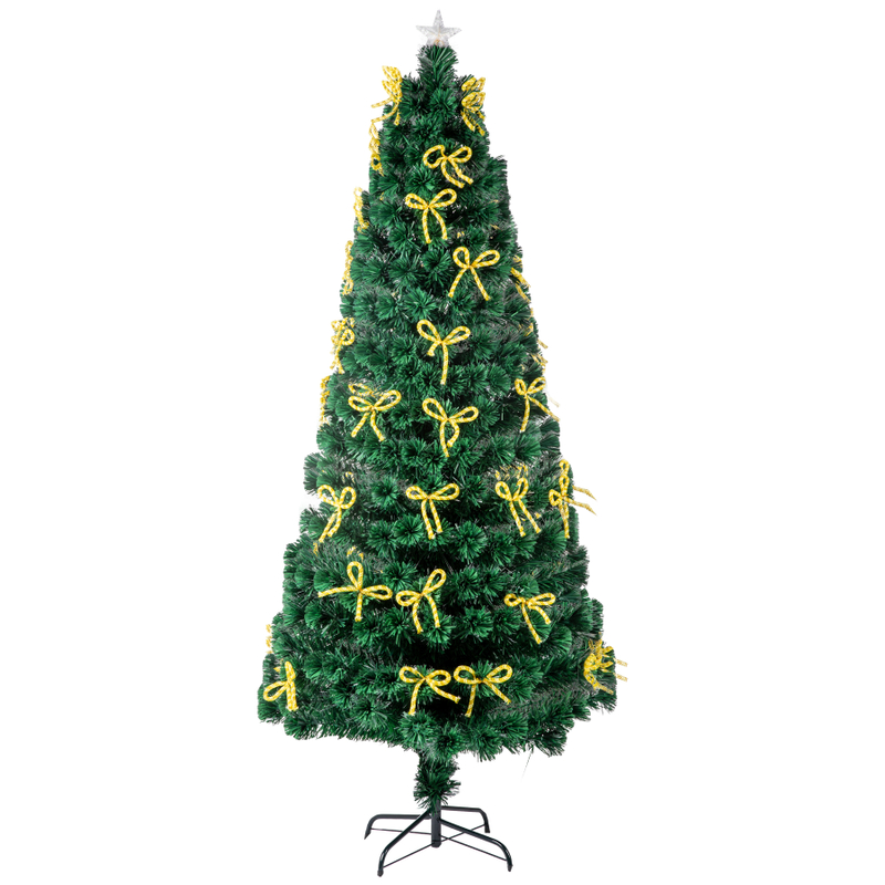 7.5ft Pre-Lit Fiber Optical Christmas Tree with Bow Shape Color Changing Led Lights&300 Branch Tips