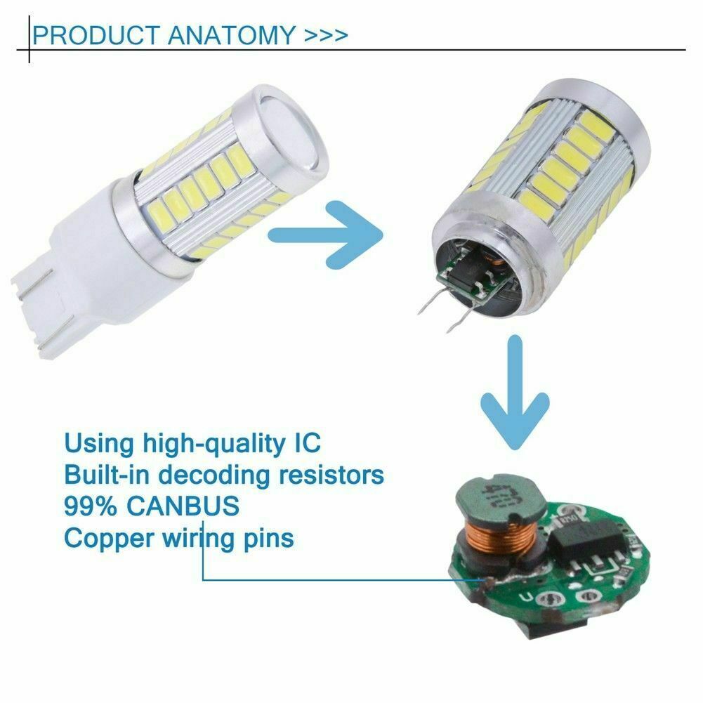 T20 LED White 7443 7440 5630 33-SMD Dome Map Car Backup Reverse Light Bulb