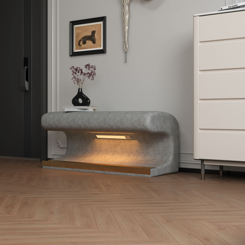 Entryway Bench Leather Upholstered Ottoman with LED Sensor Light for Living Room ,bedroom,end of Bed