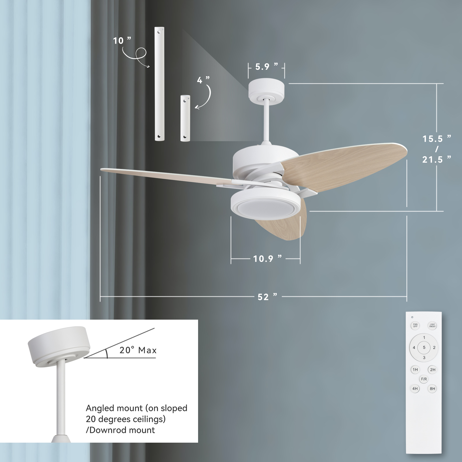 Light Pro 52 In. LED Indoor White Smart Ceiling Fan with Remote Control [Unable To Ship on Weekends, Please Note That]