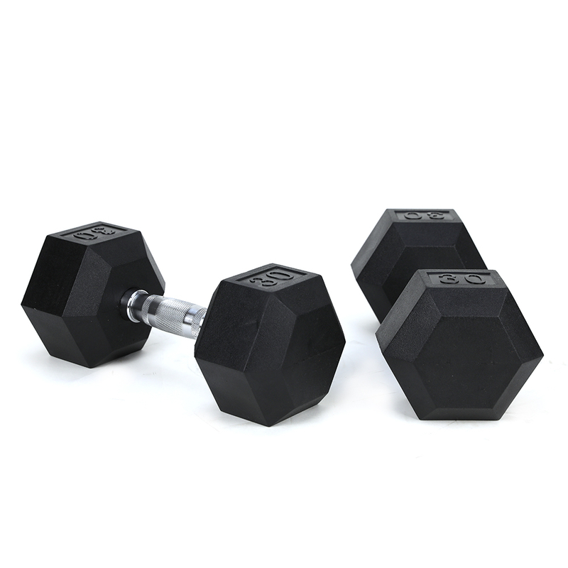 30LB (2piece)HDRS Rubber Coated Solid Cast Iron Dumbbell with Contoured Chrome Handle, Hexagon Head