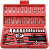 46 Pieces 1/4 Inch Drive Socket Ratchet Wrench Set, with Bit Socket Set Metric And Extension Bar for Auto Repairing And Household, with Storage Case，red