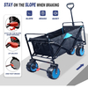 Collapsible Heavy Duty Beach Wagon Cart Outdoor Folding Utility Camping Garden Beach Cart with Universal Wheels Adjustable Handle Shopping (black&blue)