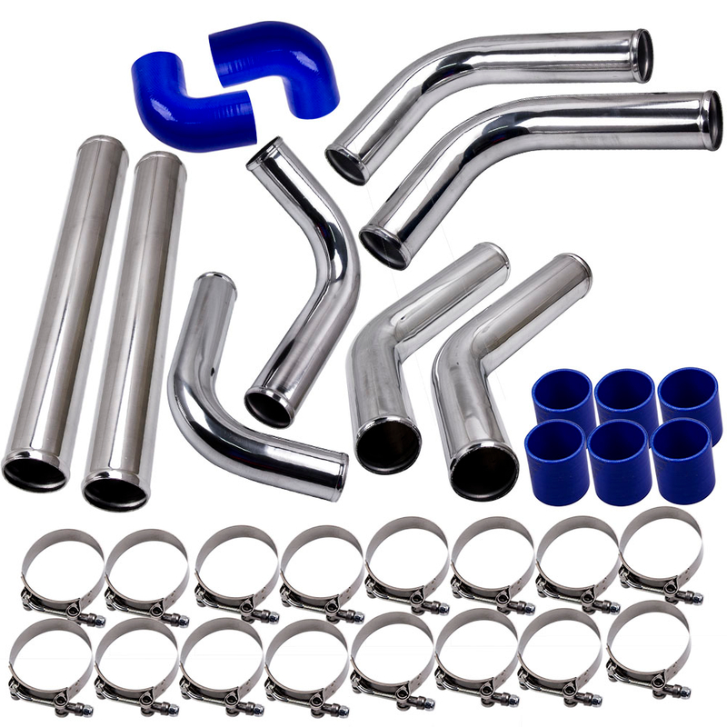 2.5" Universal Aluminum Intercooler Turbo Piping Pipe Kit+ Silicone Hose + Clamps