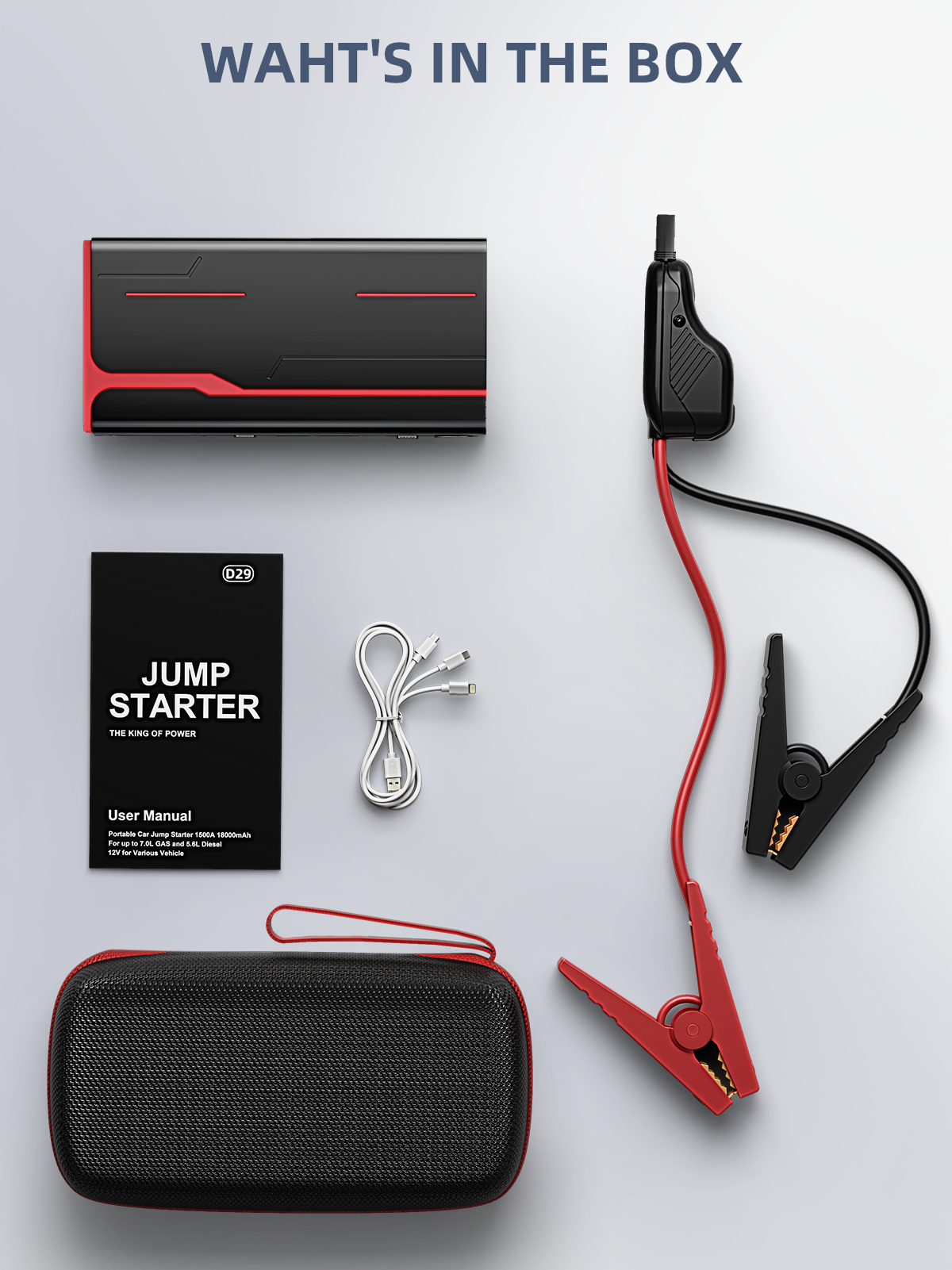 Jump Starter-3 in 1 Car Battery Jump Starter-2500A 12V 21000mAh Portable Charger, Jump Box, Battery Booster Pack with LCD Display (for 8L Gas/6.5L Diesel)(FBA warehouse shipment)