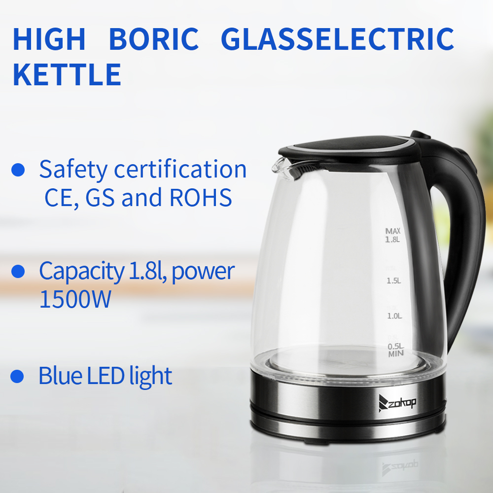 HD-1857-A 110V 1500W 1.8L Electric Glass Kettle US Plug