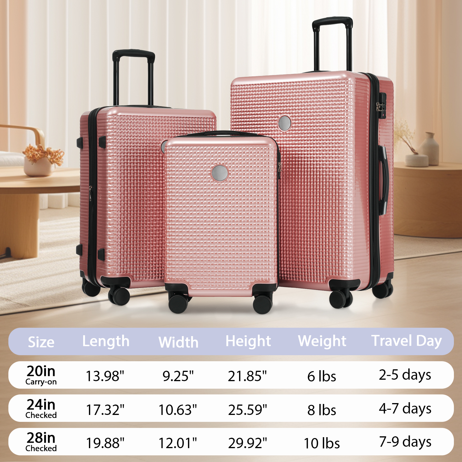 Luggage Sets 3 Piece Hardshell Suitcases with Wheels, Lightweight Expandable Travel Luggage with TSA Lock, Carry-on, Checked Luggage(20inch 24inch 28inch)