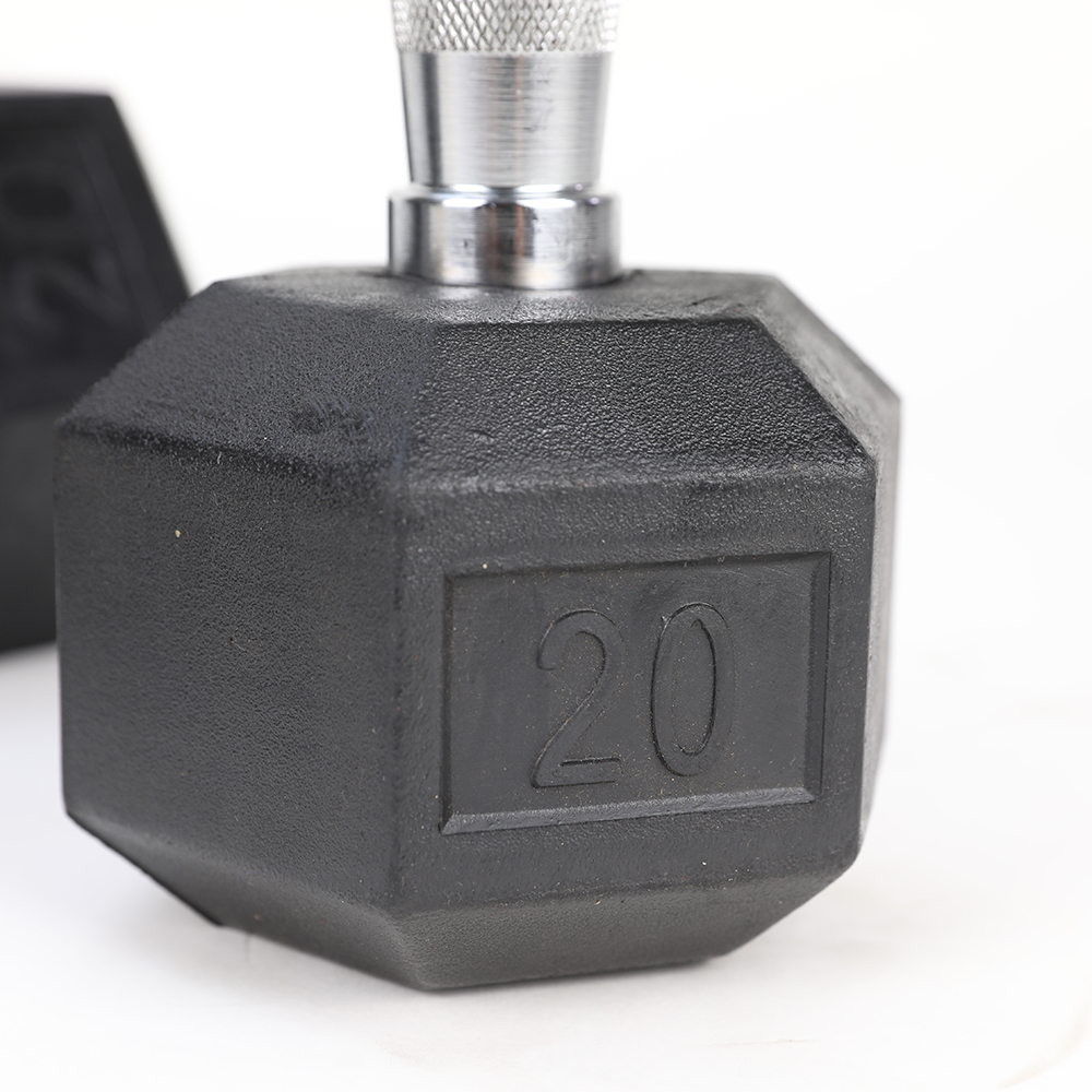 20LB (1piece)HDRS Rubber Coated Solid Cast Iron Dumbbell with Contoured Chrome Handle, Hexagon Head
