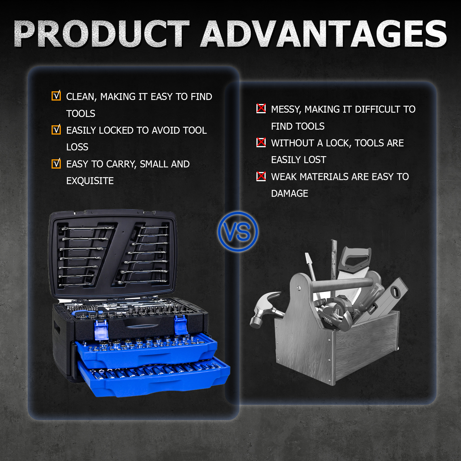 266 Pcs Tool Set, Home Repair Hand Tool Box with Lock, Household Tool Kit with Storage Box for Companies,Schools, Garages