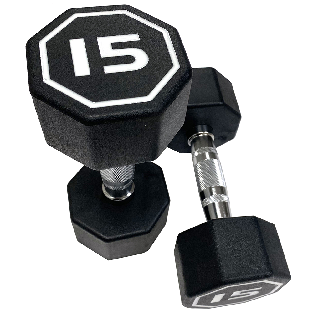 APOLLO IR3920 Premium Octagonal Dumbbell, Large Numbers, Hard Chrome Plated Handle Dumbbells To Assist with Push-Ups, 15 Lbs Set of 2