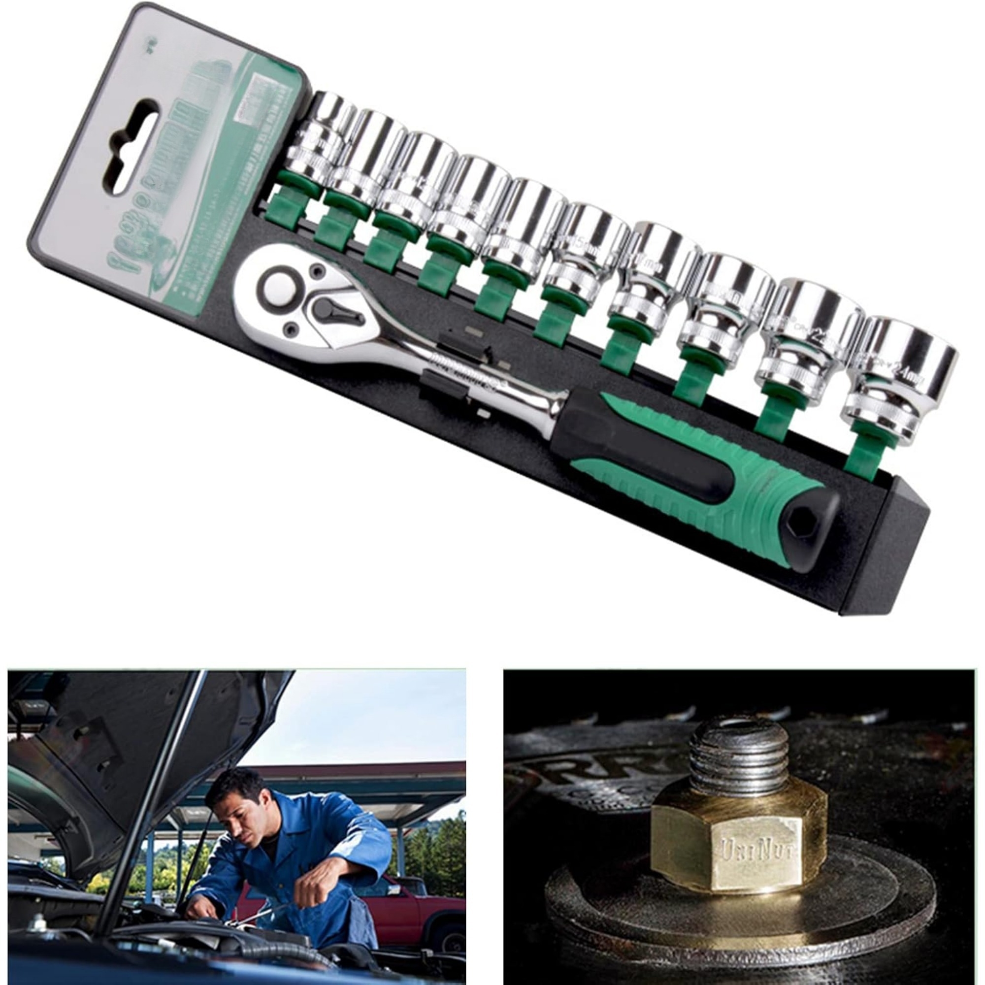 11-piece Ratchet Socket Driver Set Chrome Vanadium Steel Mirror Auto Repair Car Extension Set Small Medium Large Set
