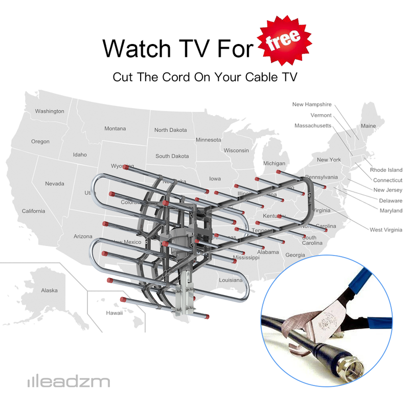 Leadzm TA-851B 350°Rotation UV Dual Frequency 45-860MHz 22-28dB Open Antenna Silver Gray