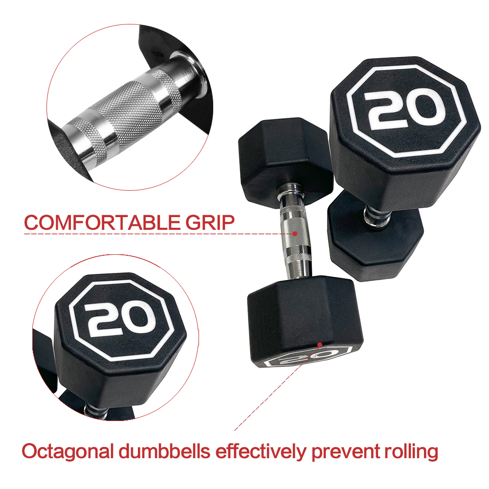 APOLLO IR3920 Premium Octagonal Dumbbell, Large Numbers, Hard Chrome Plated Handle Dumbbells To Assist with Push-Ups, 20 Lbs Set of 2