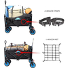 Collapsible Heavy Duty Beach Wagon Cart Outdoor Folding Utility Camping Garden Beach Cart with Universal Wheels Adjustable Handle Shopping (black&blue)