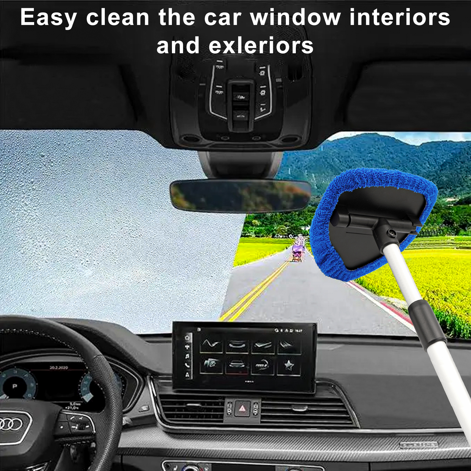 Car Window Cleaner Tool, Auto Glass Cleaner Wand 3 Reusable and 1 pcs Spray Bottles【Shipment from FBA】