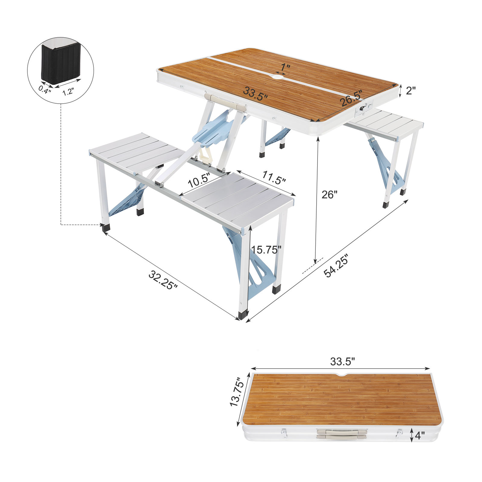 136*85.5*67cm 50kg Aluminum Alloy Table And Chair One Piece Camping One Piece Table And Chair Wood Grain Color