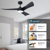 52" Smart Ceiling Fans with Lights and Remote, Quiet Reversible DC Motor and changing& Dimmable LED Light, 3 Blades 6 Speed Black Ceiling Fan for Farmhouse Living Room Bedroom Dining Room Workroom Stu