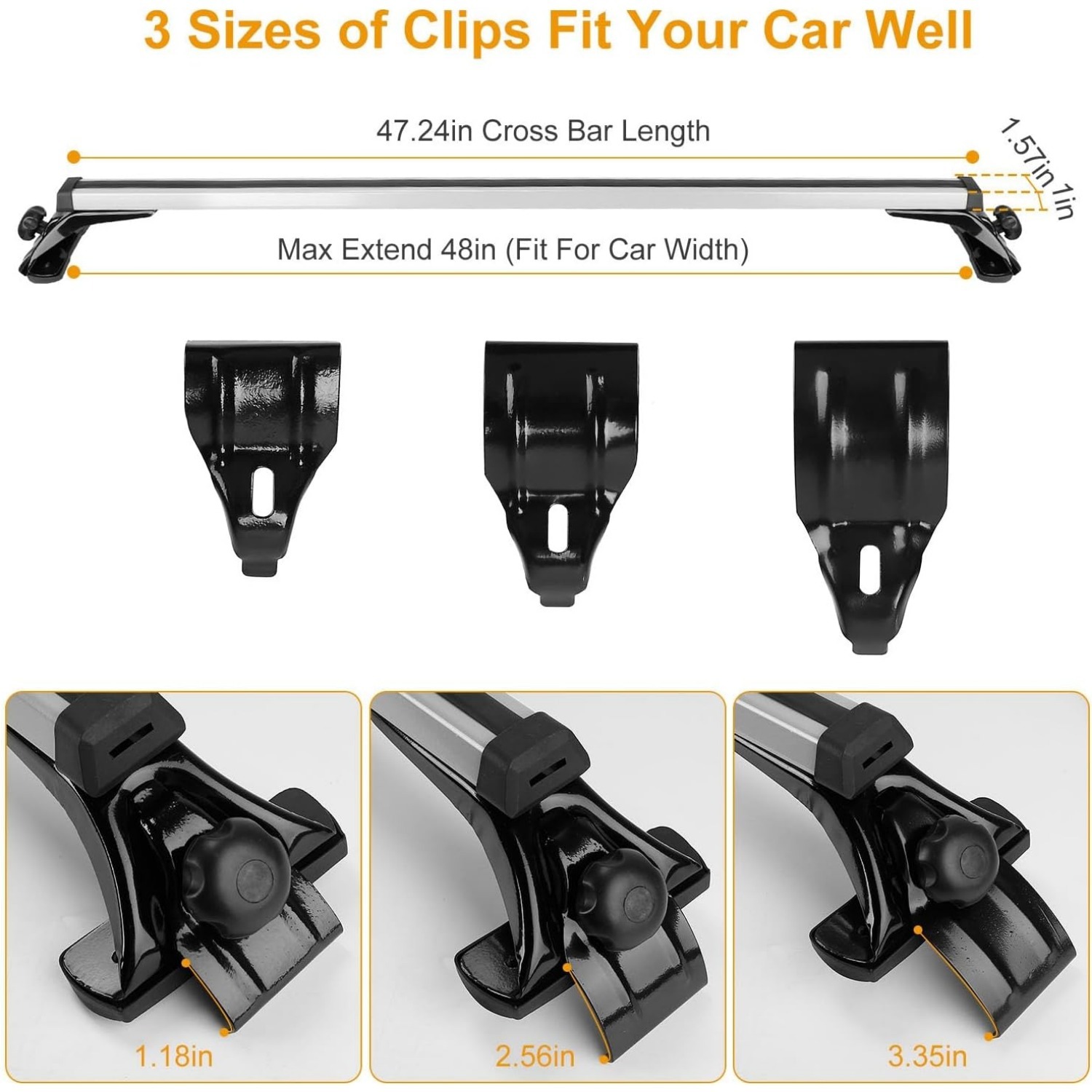 2pcs universal roof rack crossbars, suitable for trackless cars, bicycles, kayaks, skis, canoes, cargo baskets, luggage racks, with a load capacity of 165 pounds