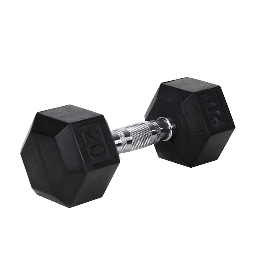 20LB (1piece)HDRS Rubber Coated Solid Cast Iron Dumbbell with Contoured Chrome Handle, Hexagon Head