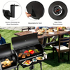 Charcoal Barbecue Grill with Offset Smoker, Metal Iron Barrel BBQ Trolley with Storage Shelves Wooden Side Table & Thermometer for Outdoor Garden Camping Picnic Cooking, Black