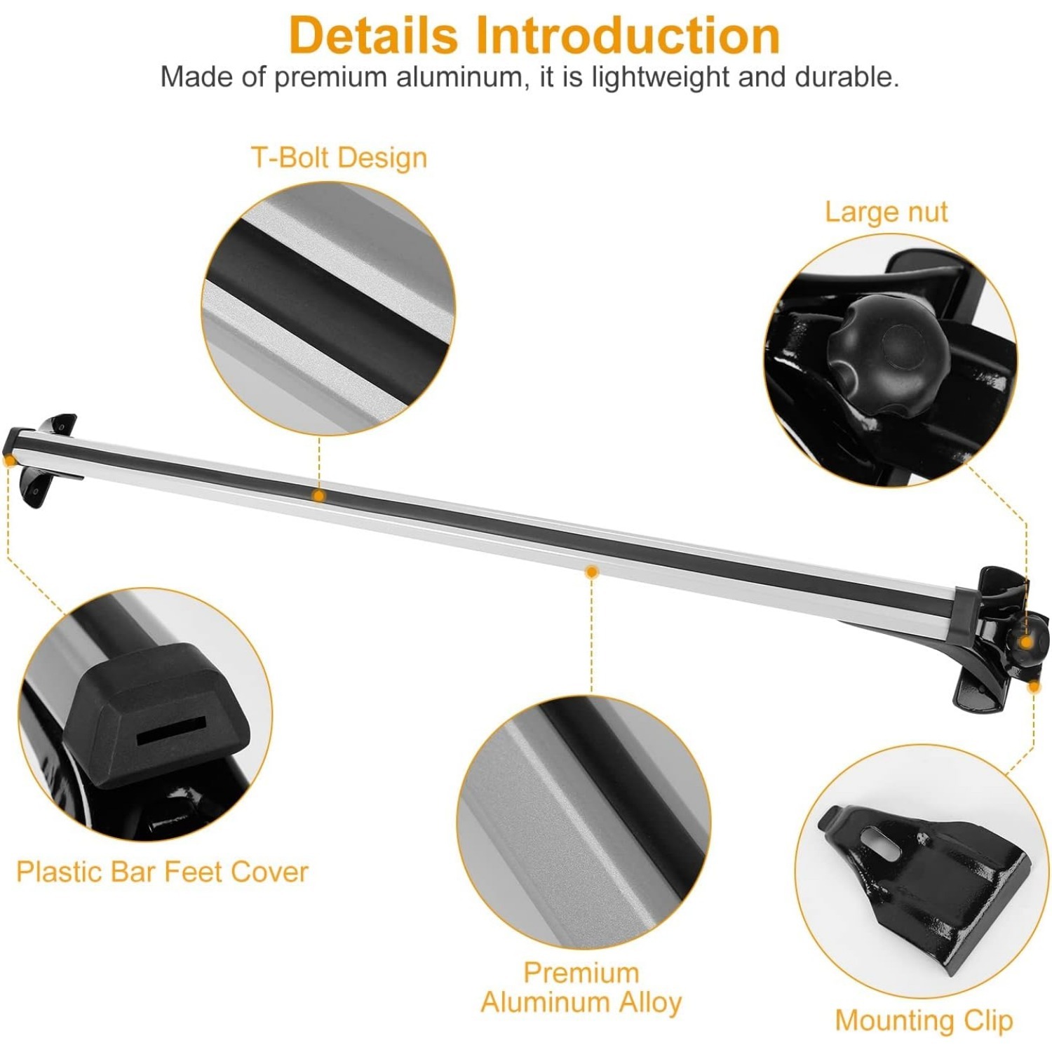 2pcs universal roof rack crossbars, suitable for trackless cars, bicycles, kayaks, skis, canoes, cargo baskets, luggage racks, with a load capacity of 165 pounds