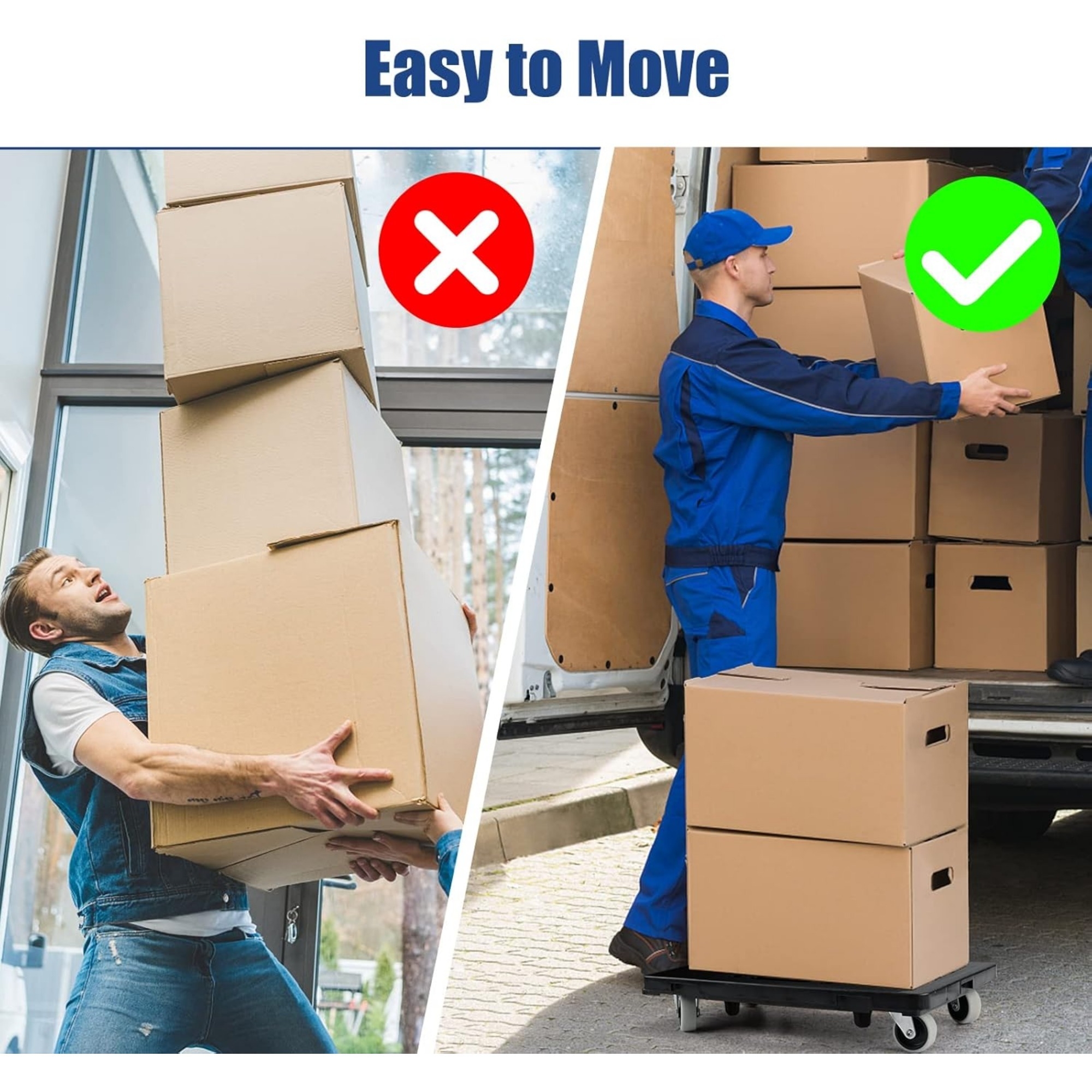 Furniture Moving Dolly, 16 X 11in 500 Lbs Capacity Furniture Movers Dollies 4 Wheels, Portable Moving Rollers Heavy Duty, Interlocking Small Flat Dolly Cart for Heavy Furniture, 2 Pack, Black