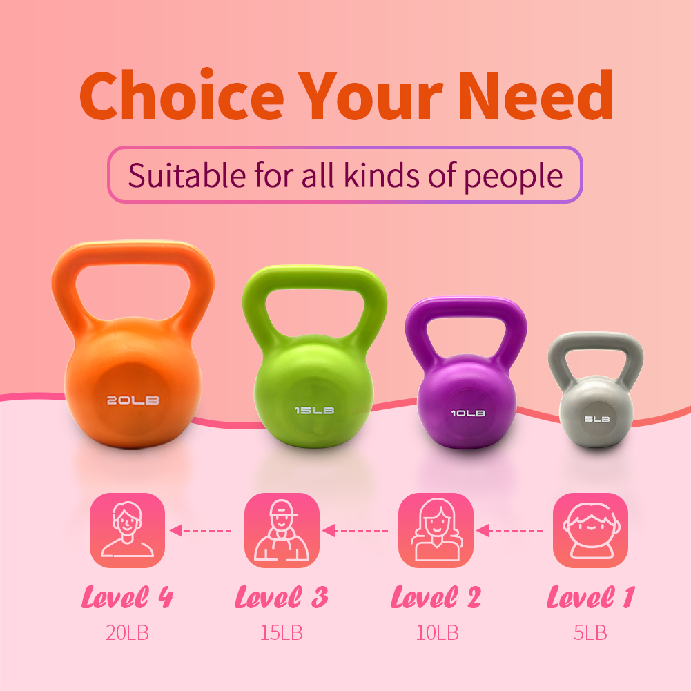 Kettlebell Sets, Strength Training Kettlebells Weight Set for Women, Vinyl Coated Kettle Bell for Home Gym Workout Weight Lifting Equipment, Comfortable Grip Wide Handle Weights 5lbs