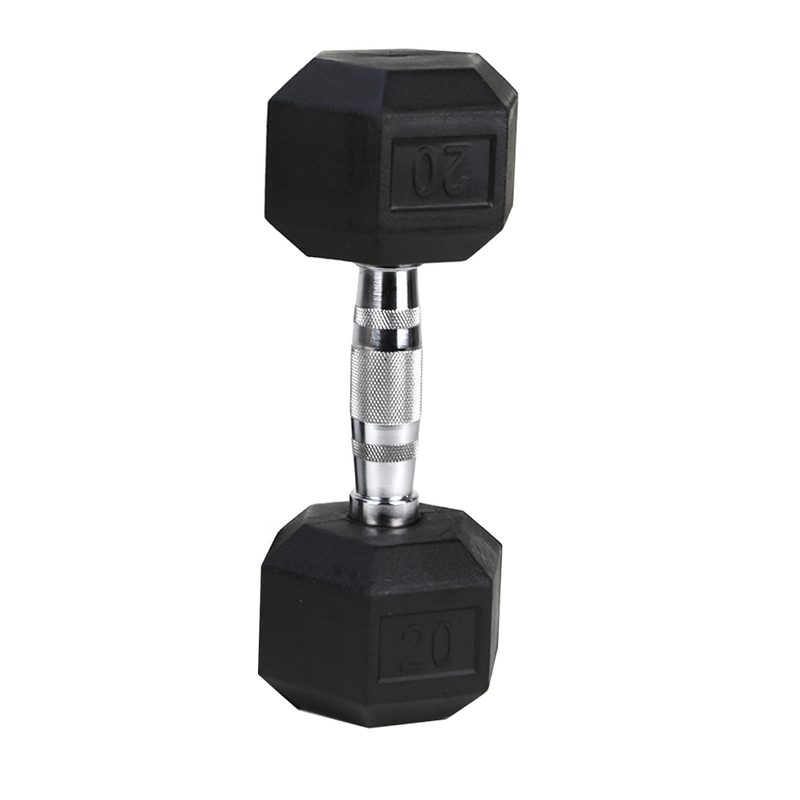 20LB (1piece)HDRS Rubber Coated Solid Cast Iron Dumbbell with Contoured Chrome Handle, Hexagon Head