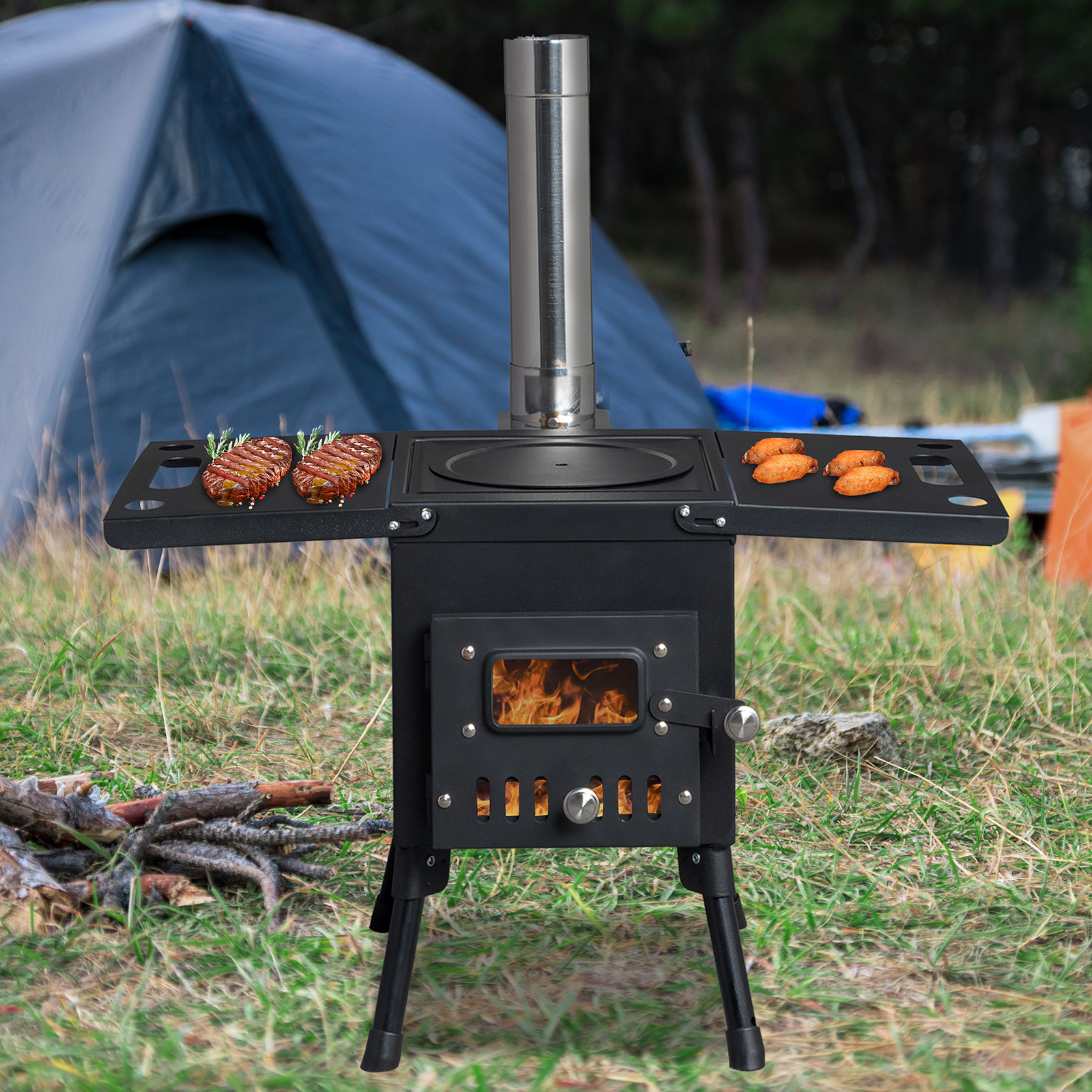 Wood Camping Stove Black 57.5*31*37cm