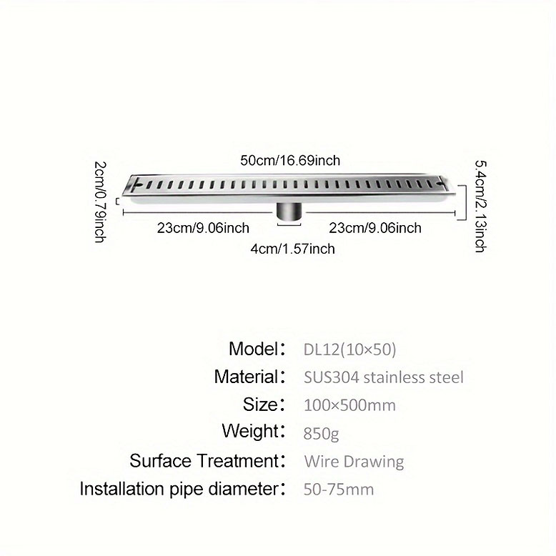 1pc Long Floor Drain, Toilet Stainless Steel SUS304 Thickened Large-capacity Anti-odor Hotel Shower Drain, Room Engineering Rectangular Strip Drain Floor Drain