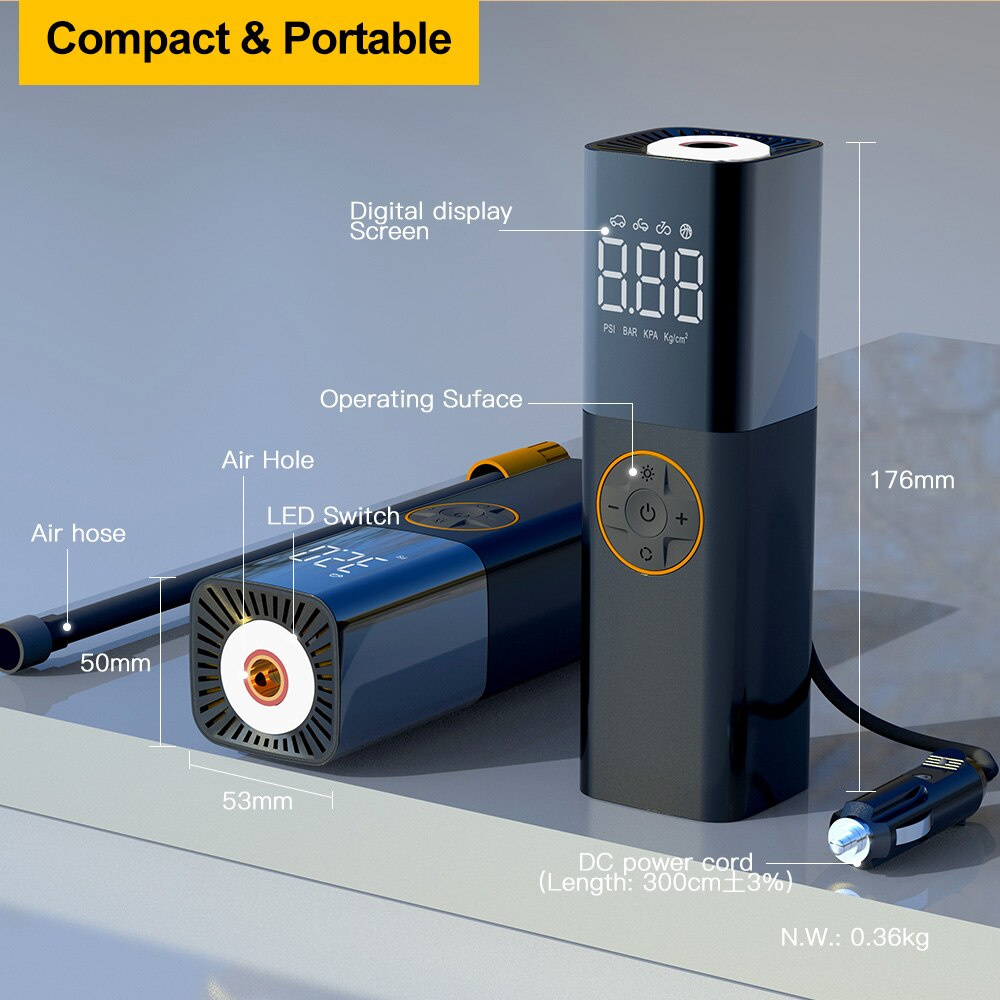Multifunctional Car Inflation Pump Mini Intelligent Handheld Car Portable Inflation Pump Digital Display Fast Charging Wireless Inflation Pump