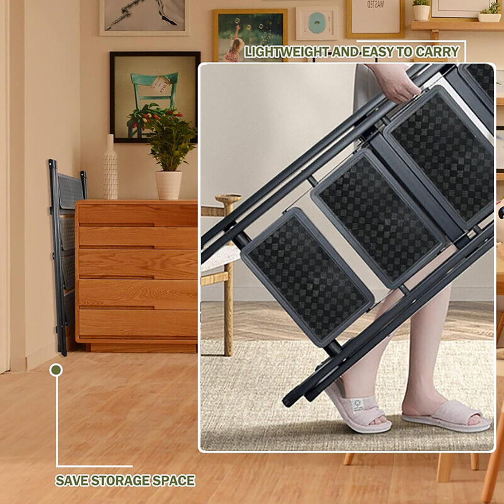 Portable Folding 3 Step Ladder Compact Heavy Duty Anti-Slip Mat Stool Black