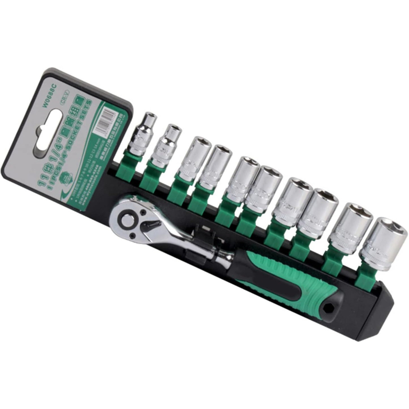 11-piece Ratchet Socket Driver Set Chrome Vanadium Steel Mirror Auto Repair Car Extension Set Small Medium Large Set