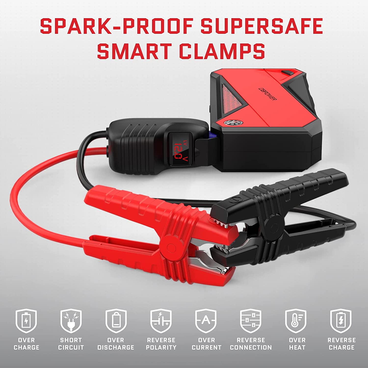 DBPOWER Car Jump Starter, 1600A Peak 17200mAh Portable Power Pack for Up to 7.2L Gas and 5.5L Diesel Engines, 12V Auto Battery Booster with LCD Display, Compass, LED Light and Type-C Port