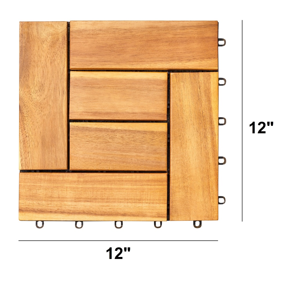 6 puzzle slats per tile rown Acacia Interlocking Wooden Deck tile (Set of 10 Tiles) ( Amazon Shipping)