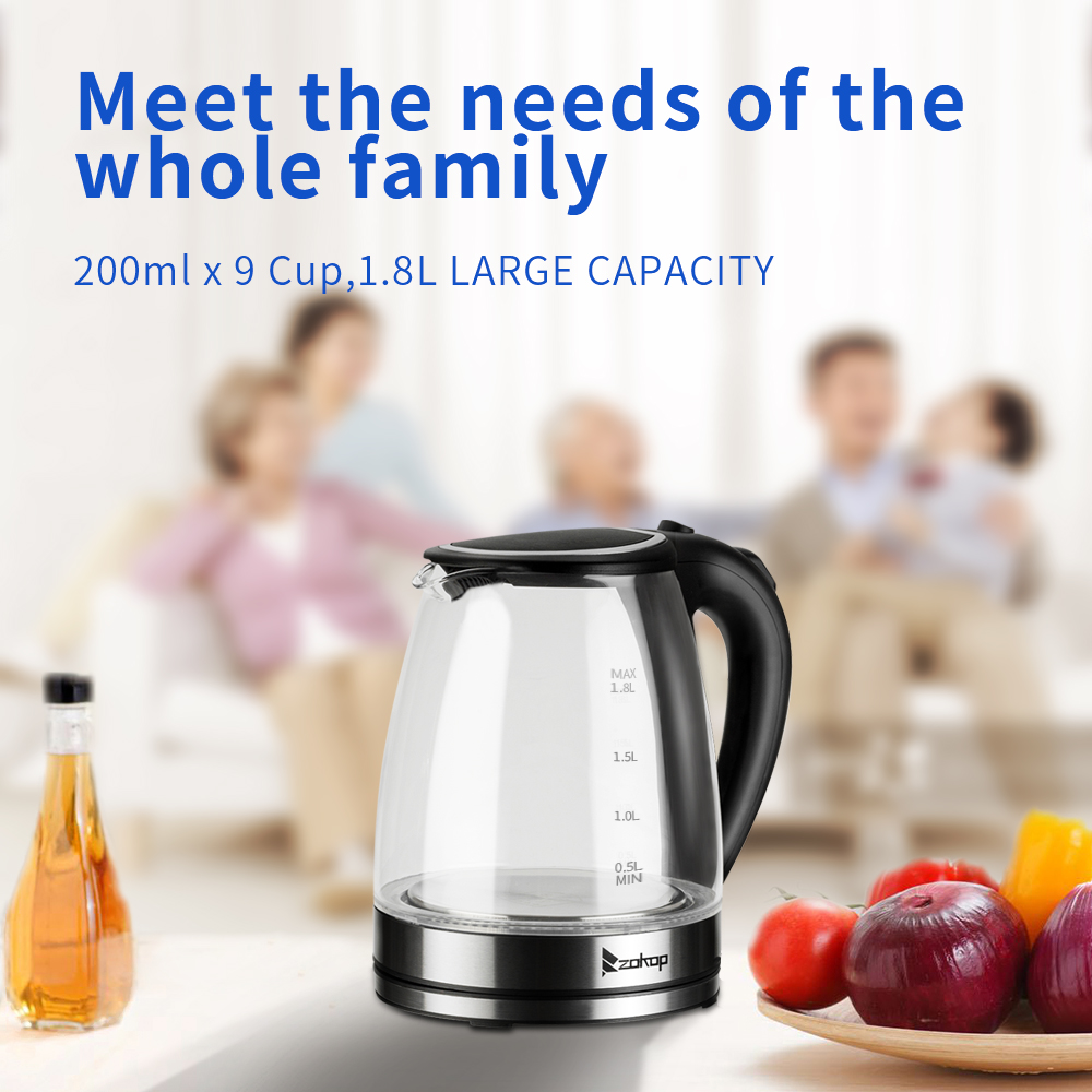 HD-1857-A 110V 1500W 1.8L Electric Glass Kettle US Plug
